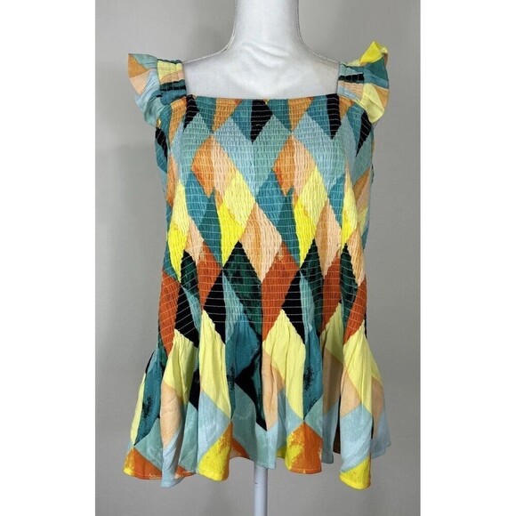 Torrid Peplum Crinkle Gauze Smocked Tank Top Multi Geo Plus Size 3X … - Picture 4 of 12